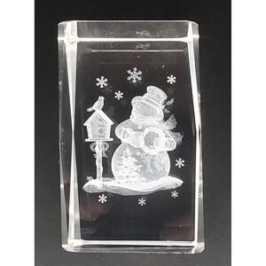 3D Laser Etched Crystal Glass Prism Snowman Paperweight Holiday - Stunning‎